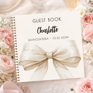 Gästebuch beige cremefarben Schleife Quinceanera Notizblock