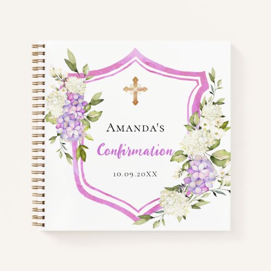 Gästebuch Bestätigung Wappen rosa violette Blumen Notizblock (Vorderseite)