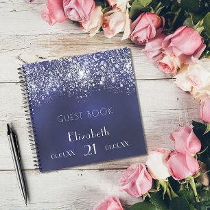 Gästebuch Birthday navin blue silber Glitzer Notizblock