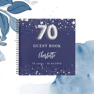 Gästebuch blauer Silber Sterne 70. Geburtstag Notizblock