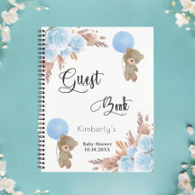 Gästebuch Blue Pampas Gras Teddy Baby Dusche