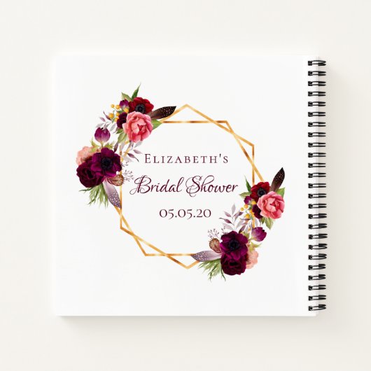 Gästebuch Brautparty florals bordeauxrot Notizblock (Rückseite)