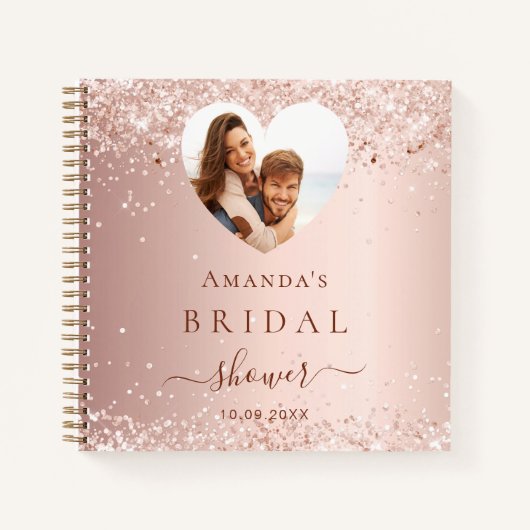 Gästebuch Brautparty Foto Rose Gold Notizblock (Vorderseite)