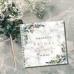 Gästebuch Brautparty Marmor Eukalyptus Gold Notizblock