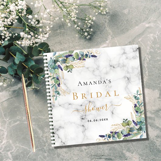 Gästebuch Brautparty Marmor Eukalyptus Gold Notizblock