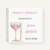 Gästebuch Brautparty Rosa Perlpore Prosecco Notizblock (Vorderseite)