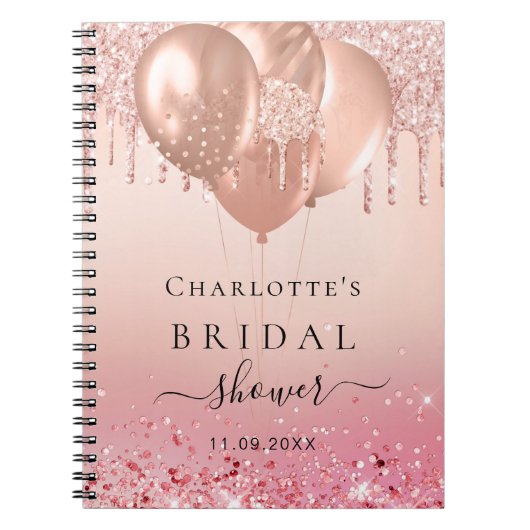 Gästebuch Brautparty Rose Gold Rosa Ballons Notizblock (Vorderseite)