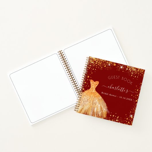 Gästebuch Brautparty Rot Gold Glitzer Kleid Notizblock (Innenseite)