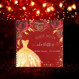 Gästebuch Brautparty Rot Gold Glitzer Kleid Notizblock