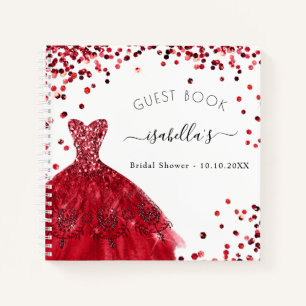 Gästebuch Brautparty Rot-Weiß-Kleid Glitzer Notizblock