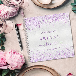 Gästebuch Brautparty Silber lila Glitzer Notizblock