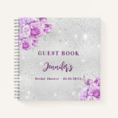 Gästebuch Brautparty silber pink violett Blume Notizblock (Vorderseite)