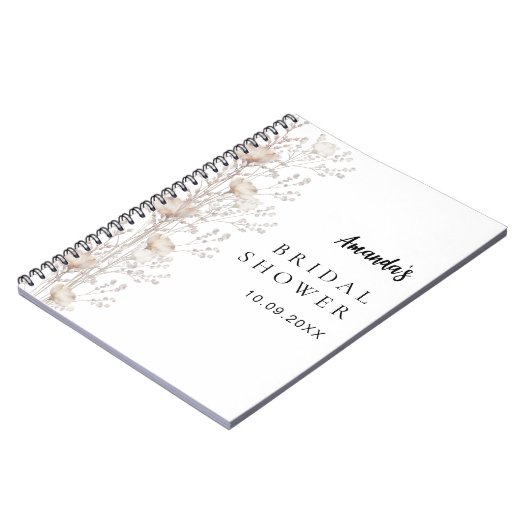 Gästebuch Brautparty Wildblumen beige Creme Notizblock (Linke Seite)