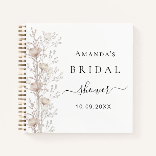 Gästebuch Brautparty Wildblumen beige Creme Notizblock (Vorderseite)