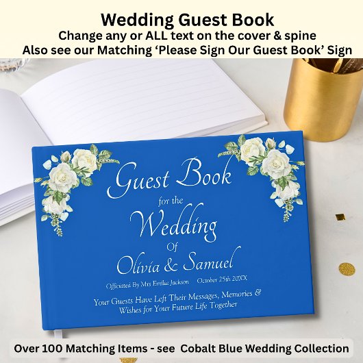 Gästebuch Cobalt Blue & White Roses