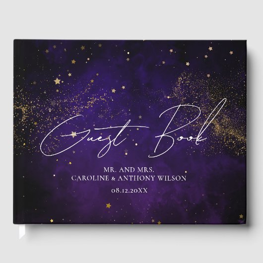 Gästebuch Dark Lila Watercolor Magic Gold (Vorderseite)