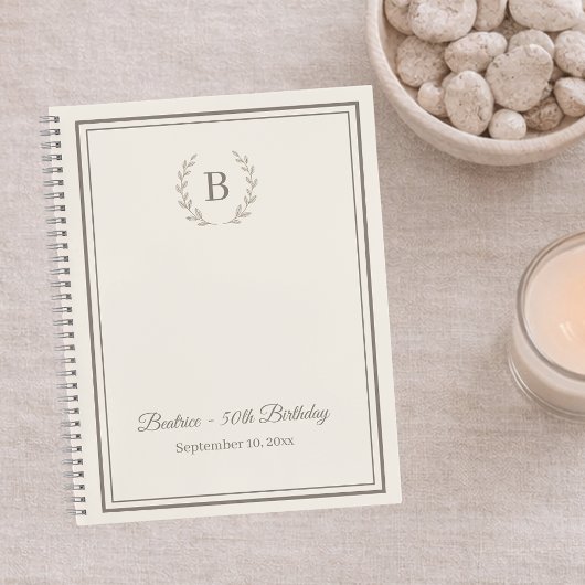 Gästebuch elfenbein taupe Monogramm Geburtstag Notizblock