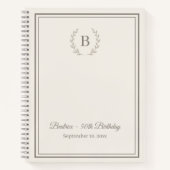 Gästebuch elfenbein taupe Monogramm Geburtstag Notizblock (Vorderseite)