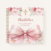 Gästebuch Erste Kommunion Rosa Bugcreme-Blumenblät Notizblock (Vorderseite)