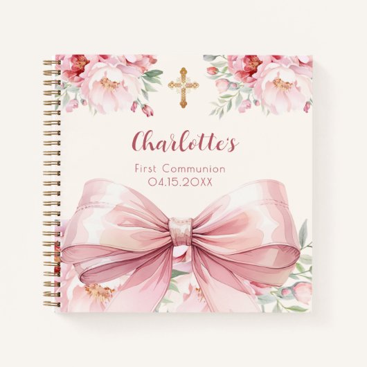 Gästebuch Erste Kommunion Rosa Bugcreme-Blumenblät Notizblock (Vorderseite)