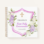 Gästebuch Erste Kommunion Wappen rosa Blume Notizblock (Vorderseite)