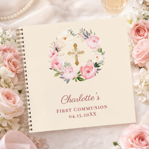 Gästebuch Erstkommunion elfenbeinrosa rosa floral Notizblock