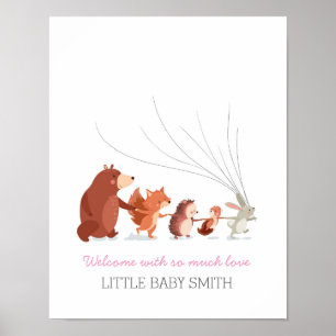 Gästebuch Fingerabdrücke Baby-Party Wald pink