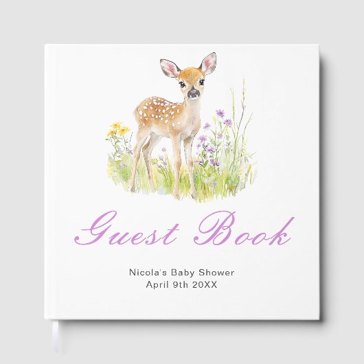 Gästebuch für Baby Shower mit Frühlingshirsch (Vorderseite)