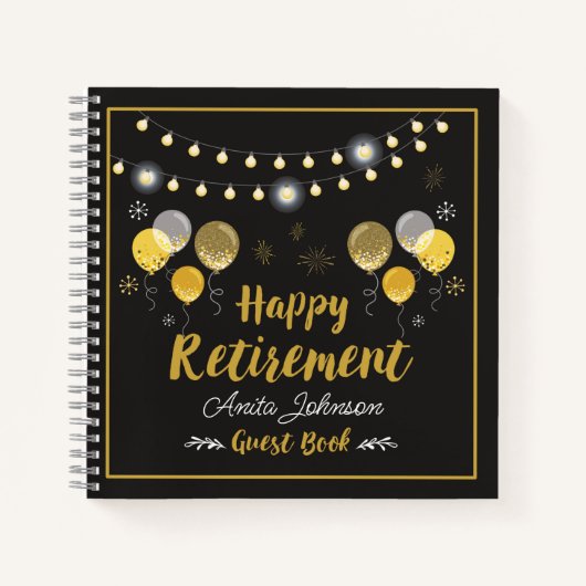 Gästebuch für das Black and Gold Retirement Party Notizblock (Vorderseite)