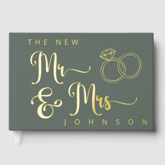 Gästebuch für Hochzeitssagen Grün und Gold Foil (Vorderseite)