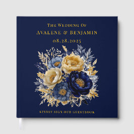 Gästebuch für Navy Blue und Gold Watercolor Peonbo