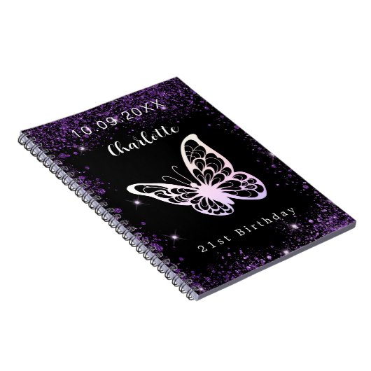 Gästebuch Geburtshaus lila Glitzer Schmetterling Notizblock (Rechte Seite)