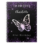 Gästebuch Geburtshaus lila Glitzer Schmetterling Notizblock (Vorderseite)