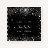 Gästebuch Geburtsname schwarz silber Glitzer Notizblock (Vorderseite)