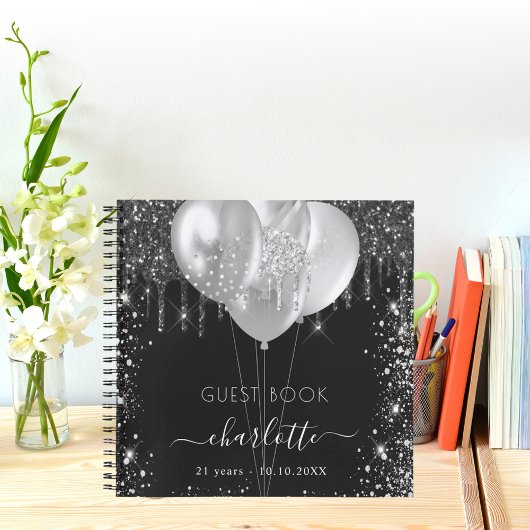 Gästebuch Geburtsname schwarz silber Glitzer Notizblock