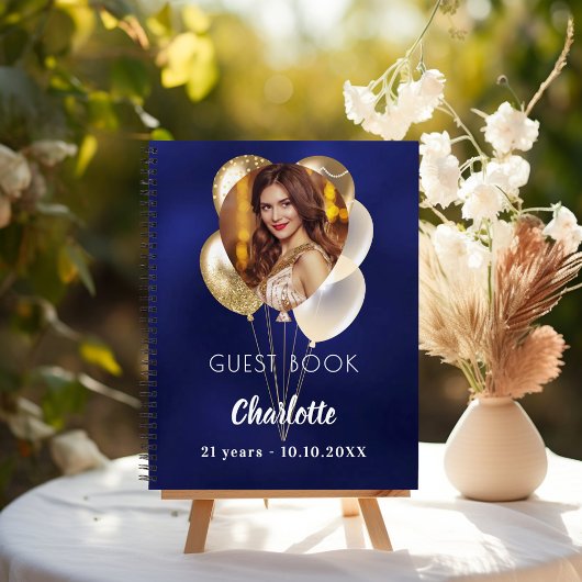 Gästebuch Geburtstag blauen Foto Goldballons Notizblock