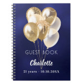 Gästebuch Geburtstag blauen Goldballons Notizblock (Vorderseite)