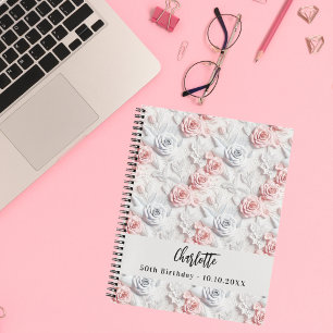 Gästebuch Geburtstag Blume rosa weiße Namen Notizblock