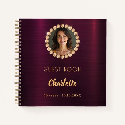 Gästebuch Geburtstag burgundy Foto Diamonds Notizblock (Vorderseite)