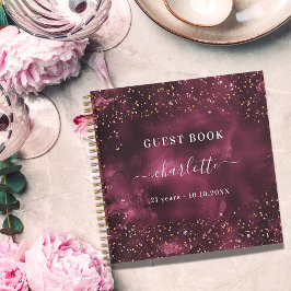Gästebuch Geburtstag burgundy Rose Gold Glitzer Notizblock