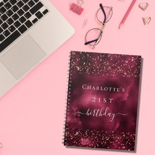 Gästebuch Geburtstag burgundy Rose Gold Glitzer Notizblock