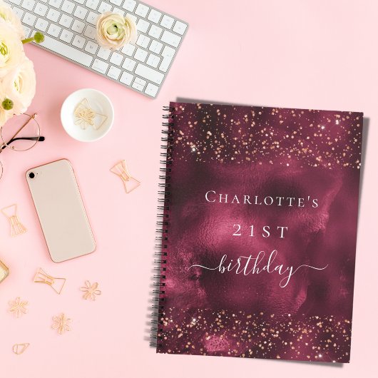 Gästebuch Geburtstag burgundy Rose Gold Notizblock
