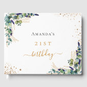 Gästebuch Geburtstag Eukalyptus grün Glitzer (Vorderseite)