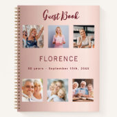 Gästebuch Geburtstag Foto Collage Rose Gold Notizblock (Vorderseite)