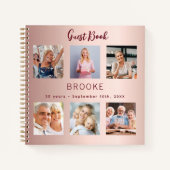 Gästebuch Geburtstag Foto Collage Rose Gold Notizblock (Vorderseite)