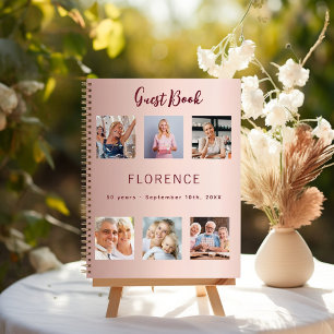 Gästebuch Geburtstag Foto Collage Rose Gold Notizblock