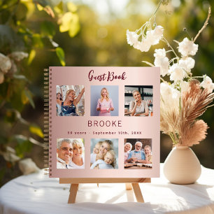 Gästebuch Geburtstag Foto Collage Rose Gold Notizblock