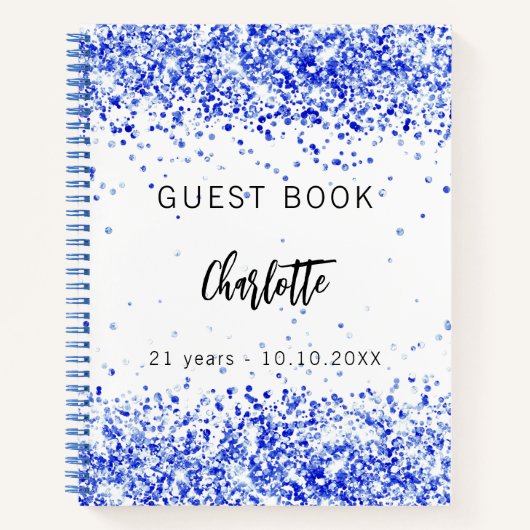 Gästebuch Geburtstag königsblauen weißen Konfetti Notizblock (Vorderseite)