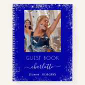 Gästebuch Geburtstag königsblaues silbernes Foto Notizblock (Vorderseite)