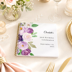 Gästebuch Geburtstag Lila Violette Blumen Notizblock